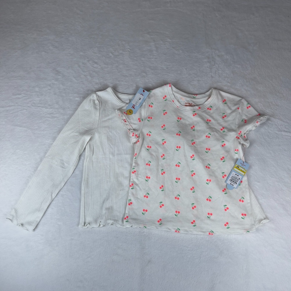 Lot of 2 Cat & Jack Sweater Girls Medium Cream Cozy Waffle Crew Neck Pullover